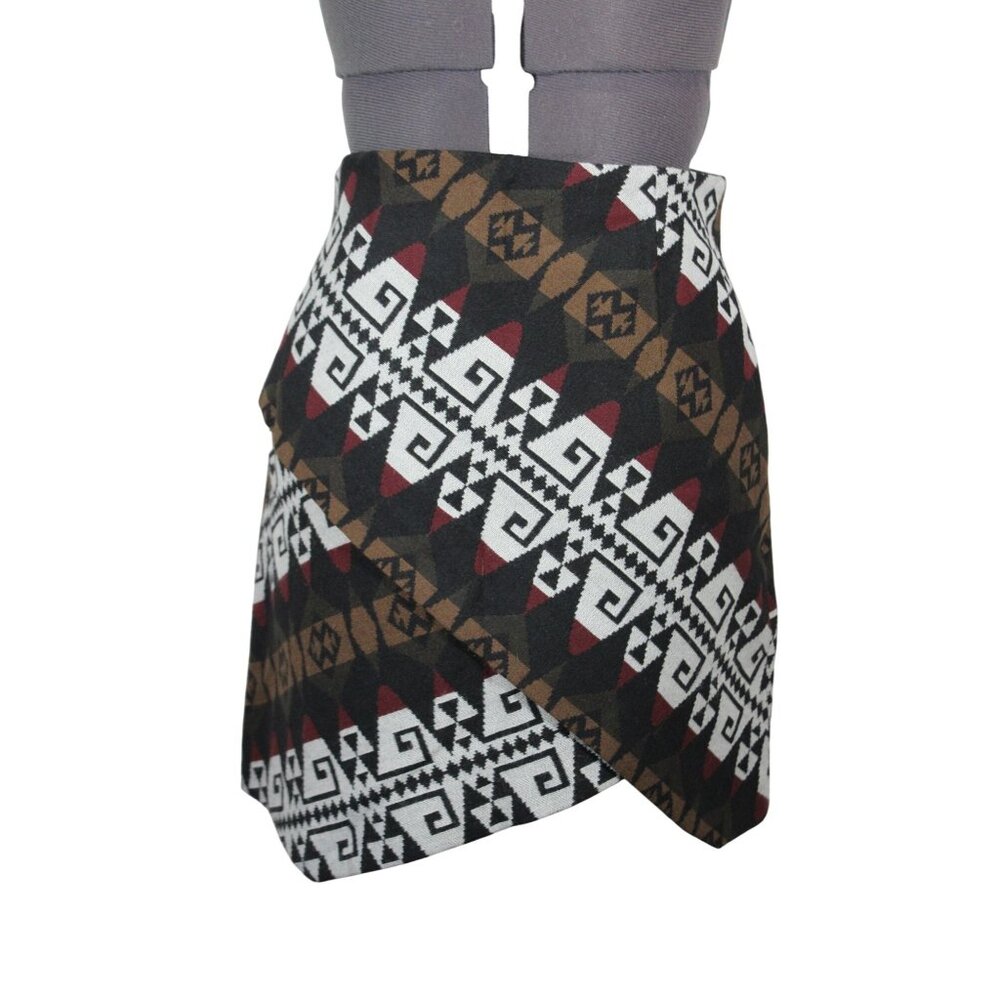 Zara women's Aztec print faux wrap front mini tulip skirt M‎